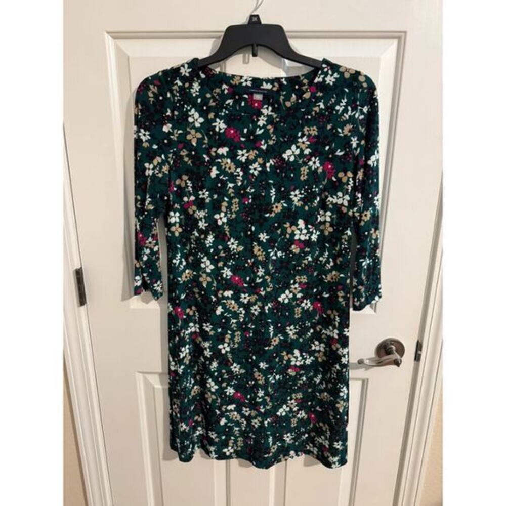 Tommy Hilfiger 3/4 Sleeve Round Neck Stretch Green Floral Dress Size 12